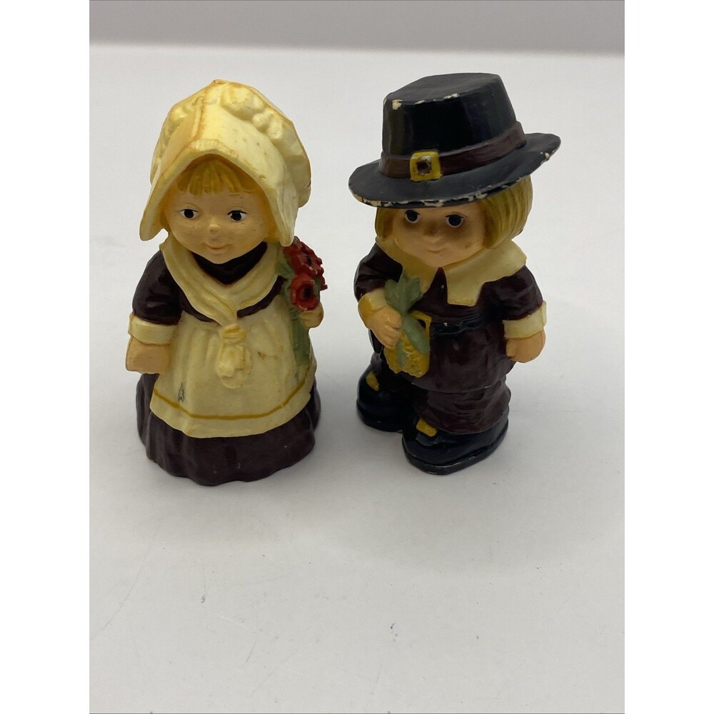 Vtg Hallmark Thanksgiving Merry Miniatures Pilgrim Boy Girl '78 Figures Set 2.5"